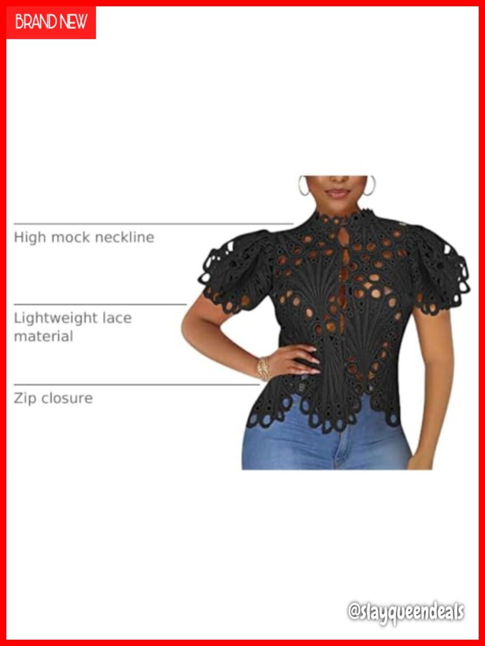 Lace Ruffle Puff Sleeve Button Down Top - Picture 3 of 6